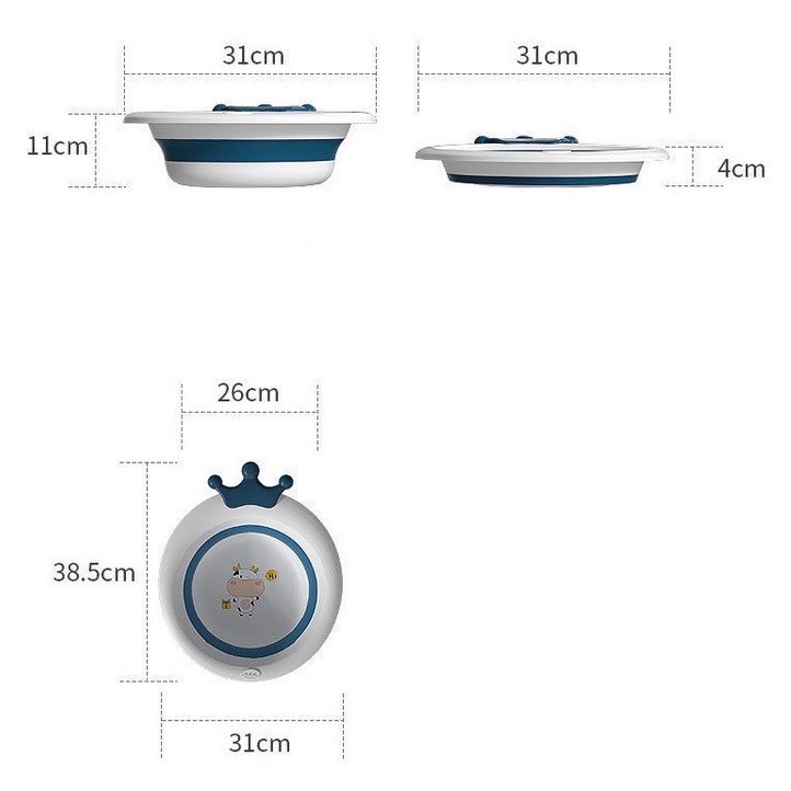 Thau (chậu) rửa mặt gấp gọn kiểu vương miện hình bò sữa dễ thương dành cho bé yêu.