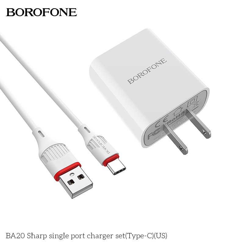 Sạc samsung, androi Borofone BA20 - Bộ sạc 2.1A USB to Type-C tương thích các dòng máy Android