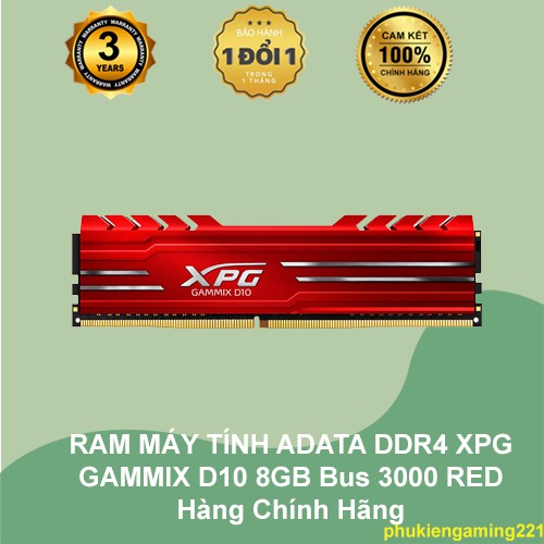 RAM MÁY TÍNH ADATA DDR4 XPG GAMMIX D10 8GB Bus 3000 RED - Hàng Chính Hãng