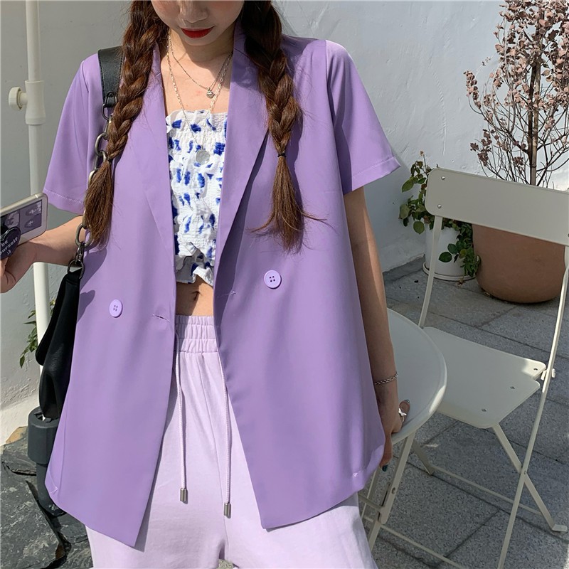 Áo Khoác Blazer Tay Ngắn Dáng Rộng Phong Cách Hàn Quốc | BigBuy360 - bigbuy360.vn