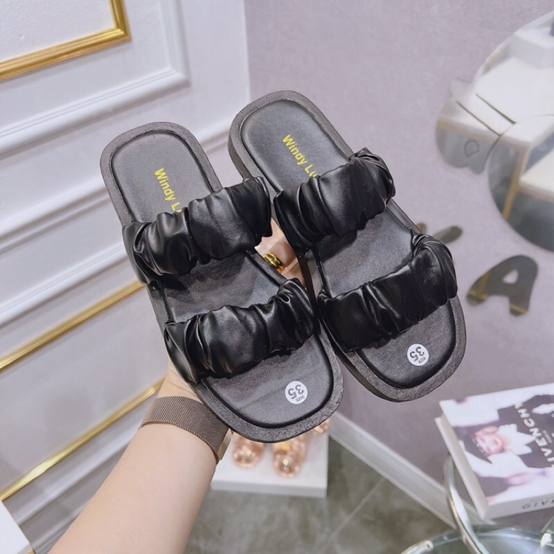 Dép bánh mì nữ 2 quai nhún ngang đế dày đi vừa xinh tôn dáng hot cực kì