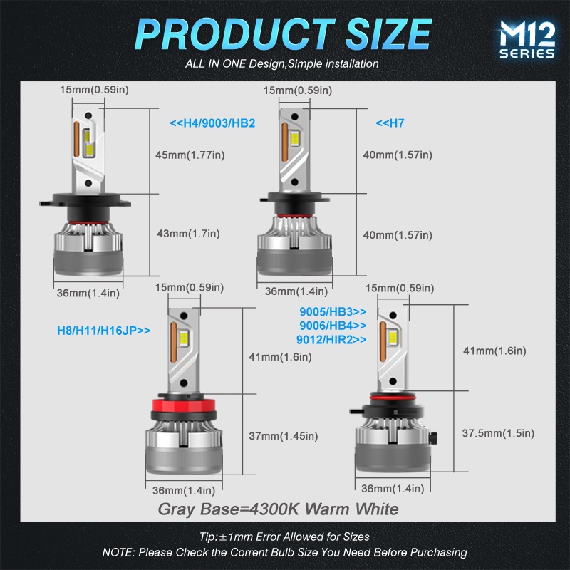 Set 2 Đèn Pha Led Công Suất Cao 55W H7 H4 Hi / Lo H8 H11 9005 Hb3 9006 Hb4 4300K Chuyên Dụng Cho Xe Hơi MAXGTRS