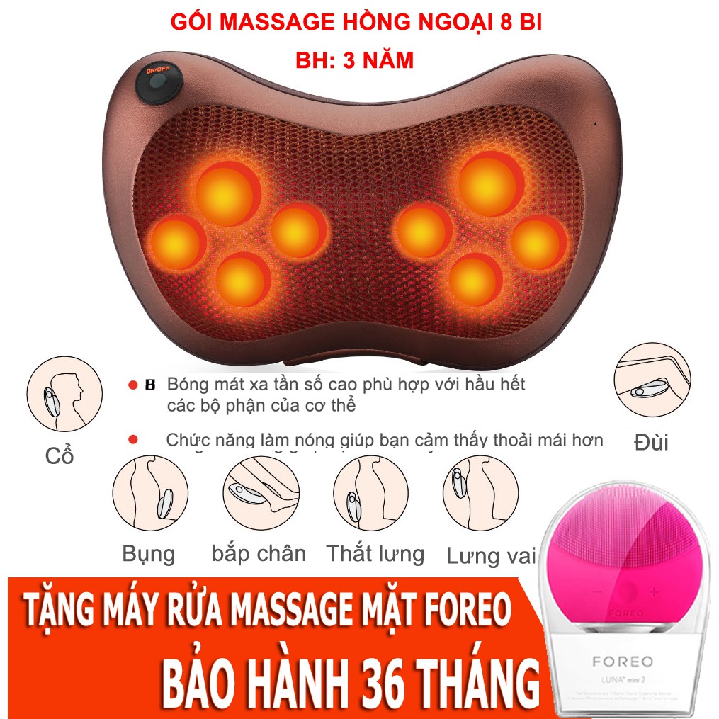 Gối massage hồng ngoại 8 bi, gối mát xa cổ vai gáy đa năng cao cấp, gối 8 bi massage tự động đảo chiều