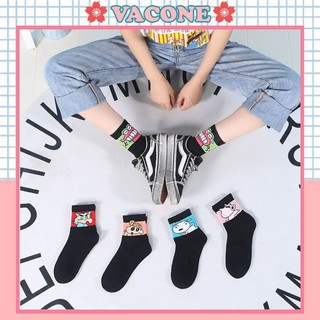 Combo 5 tất đen cổ cao họa tiết hoạt hình độc đáo TN129