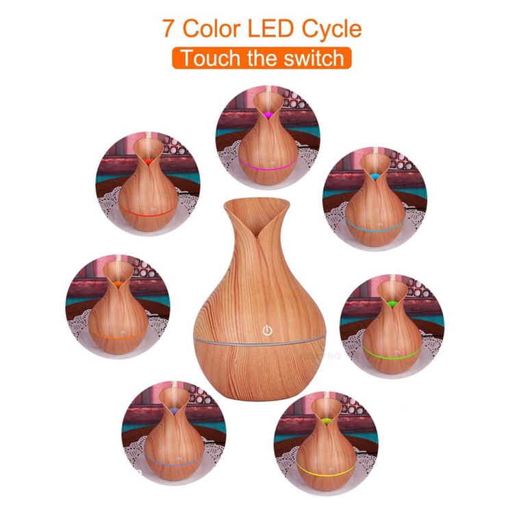 MÁY XÔNG TINH DẦU BÌNH HOA VÂN GỖ Khuếch tán tinh dầu và tạo cân bằng độ ẩm trong phòng