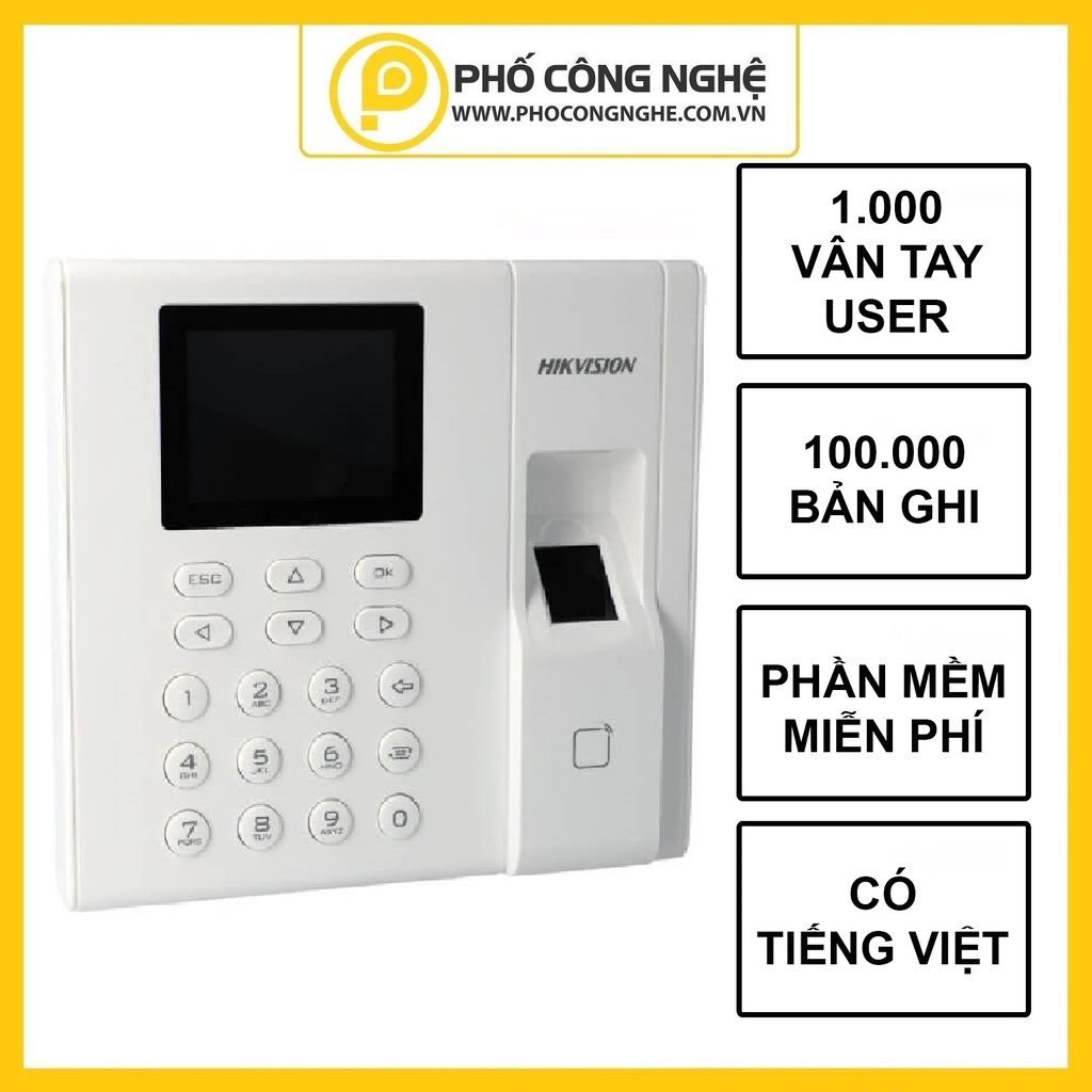 Máy chấm công vân tay Hikvision DS-K1A8503MF