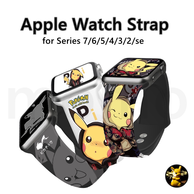 Dây Đeo Đồng Hồ Thể Thao Bằng Cao Su silicone Hình Pikachu Cho apple watch Series 7 6 SE 5 4 3 2 44mm 40mm 45mm 41mm