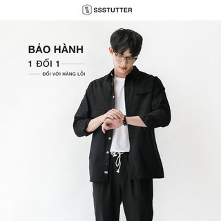 Áo sơ mi Nam tay dài có 2 túi ngực SSSTUTTER vải thô đứng dáng 3 màu LECH SHIRT