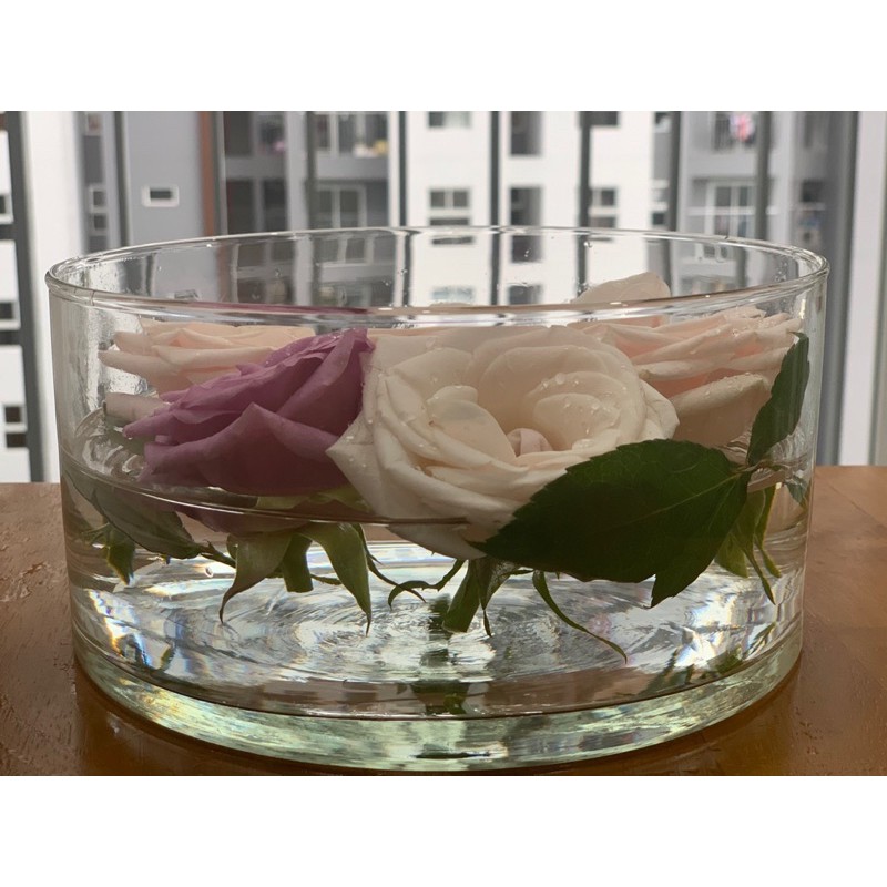 Bể thủy tinh tròn đựng thạch trà sữa, thả cá 20cm cao 10cm