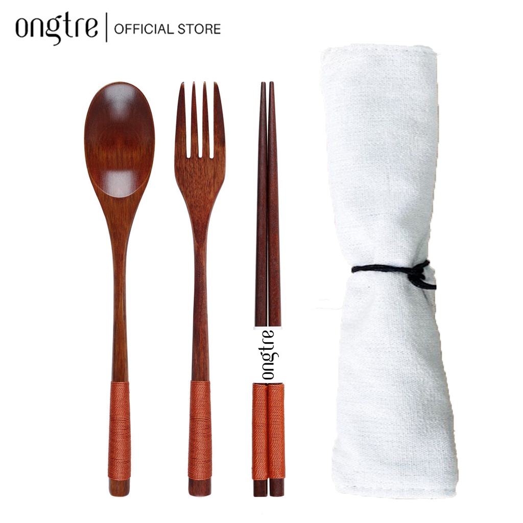 Bộ đũa muỗng nĩa ONGTRE theo phong cách Nhật Bản, Tặng kèm túi vải (Màu ngẫu nhiên)