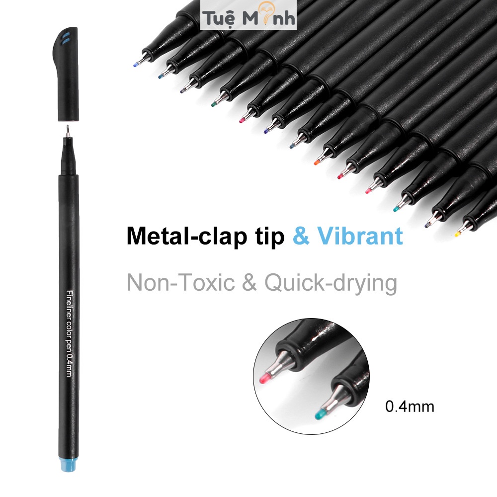 Bộ 12 bút Fineliner pen có màu B60 Set bút đi nét ngòi dạ kim cao cấp VPP Tuệ Minh, chuyên nghiệp