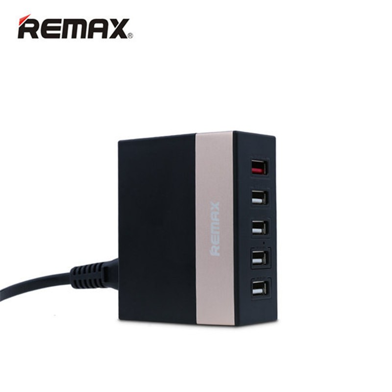 Củ (cốc) sạc 5 cổng USB Remax RU-U1 có 3 cổng 5V-1A, 1 cổng 5V-2.1A, 1 cổng 5V-2.4A hỗ trợ sạc nhanh