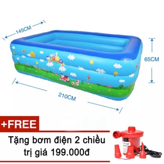 Bể bơi phao trẻ em kt 210cm tặng kèm bơm điện trị giá 100k