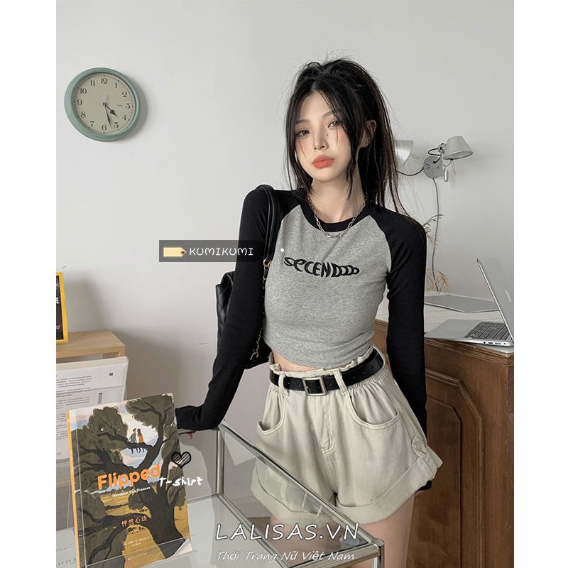 Áo Thun Tay Dài Thêu Chữ Thời Trang Hàn Quốc