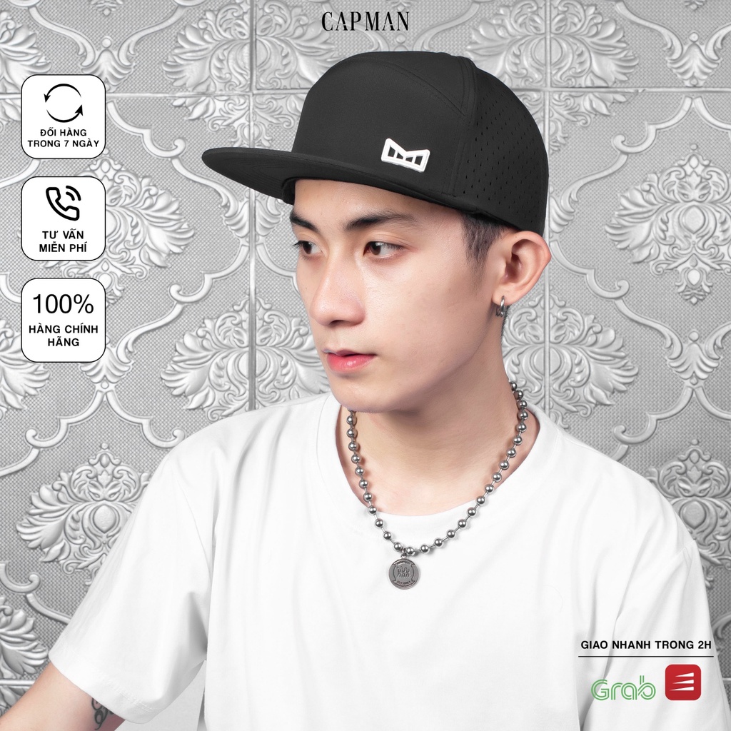 Mũ lưỡi trai CAPMAN chính hãng full box, nón kết nam snapback vải dù CM63 màu đen