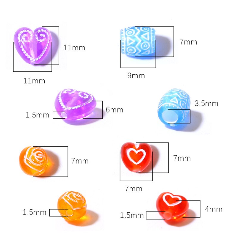 Gói 30g hạt acrylic khắc hoa / trái tim phong cách cổ trang xỏ lỗ làm vòng tay / vòng cổ thủ công DIY