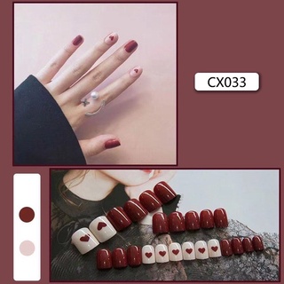 Bộ 24 móng tay giả màu đỏ trái tim màu trắng, móng tay có thể tháo rời