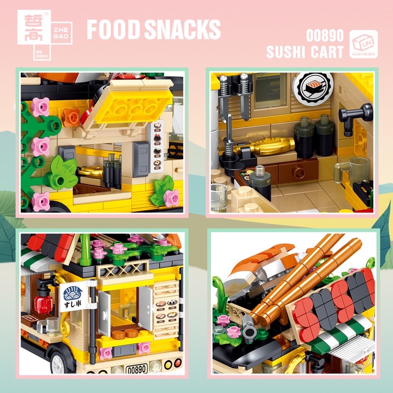 Xếp hình con gái Food snacks 606 miếng ghép lắp ghép xe bán đồ ăn kết hợp hoà nhạc