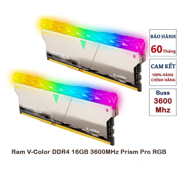 [Mã BMBAU300 giảm 10% đơn 499K] Ram V-Color DDR4 16GB 3600MHz Prism Pro RGB - Màu Bạc