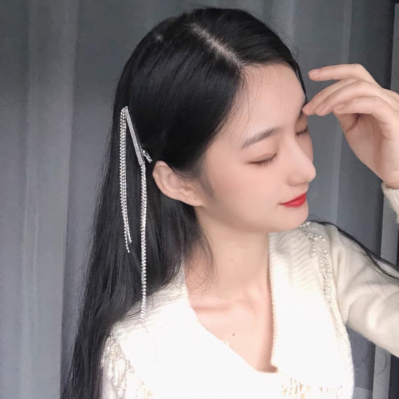 Kẹp Tóc Tua Rua Dài Đính Đá Chống Trượt Hóa Trang