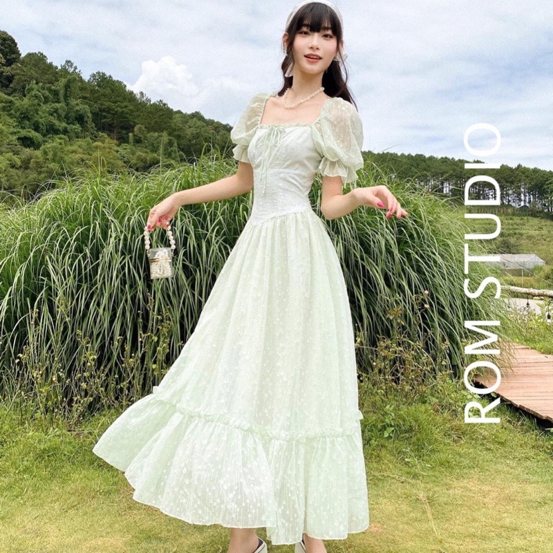 Đầm tay phồng dài nhúng bèo tà Amila dress