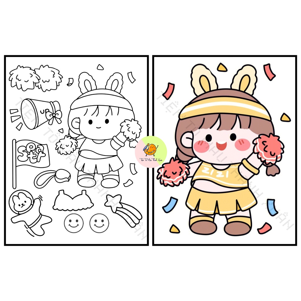 Set 50 Tờ Tranh Tô Màu Bé Gái Xinh Xắn Tô Màu Sáp, Màu Chì - Tiệm Tô Màu Thanh Xuân