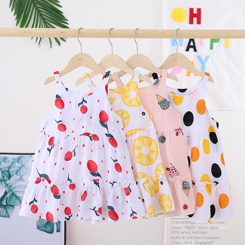Váy lanh hai dây hoa nhí mềm mịn mát cho bé từ 12-34kg, hàng Quảng Châu loại đẹp