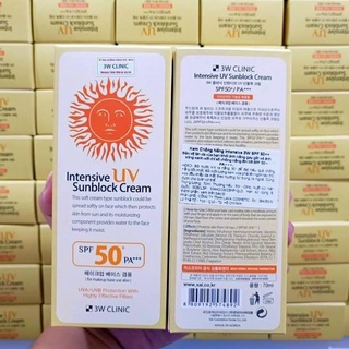 Kem Chống Nắng 3W Clinic Mọi Loại Da SPF50 PA+++ 70ml Intensive UV Sunblock Cream Hàn Quốc