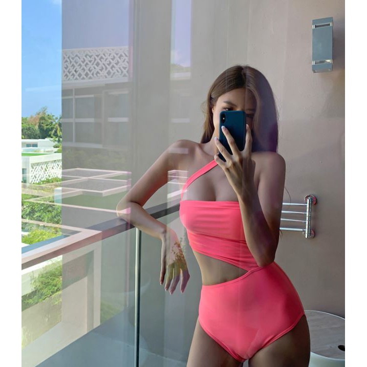 Bikini một mảnh dây chéo ngực cut out sang chảnh màu sắc mới lạ Hàn Quốc phong cách 2021 mẫu mới