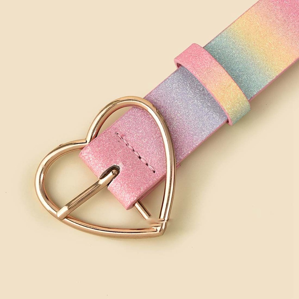 Thắt lưng da khóa hình trái tim phối sequin màu hồng hợp thời trang