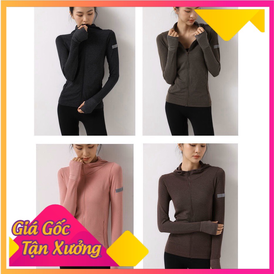Áo Khoác Nữ Body Tập Gym,Yoga, Đi Nắng Vải Thun Dệt Cao Cấp ( Áo Có Túi Dây Kéo, Có Nón )