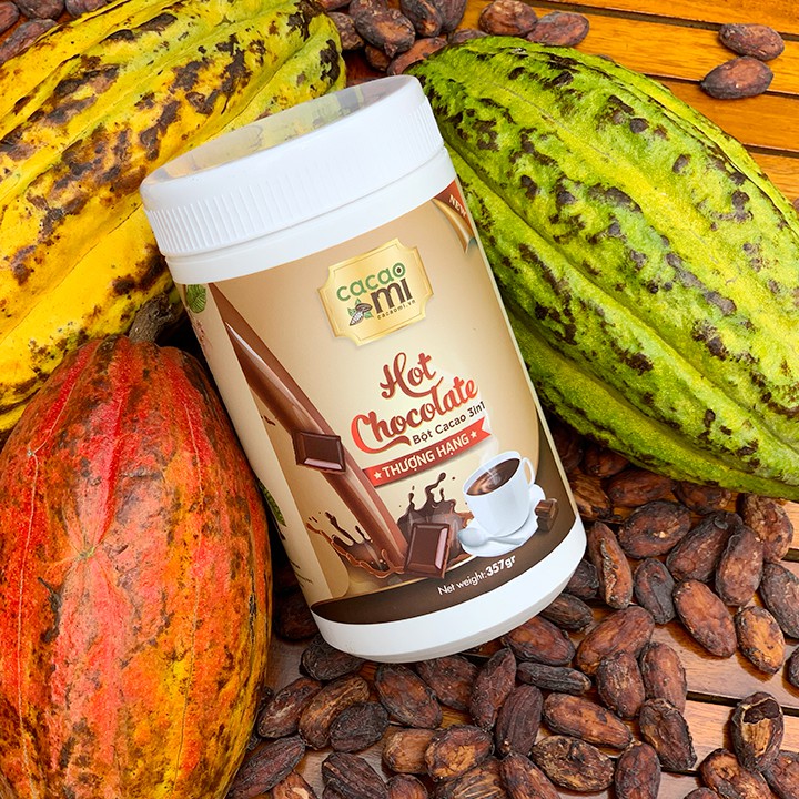 Thức uống sô cô la thơm đậm vị cacao nguyên chất - Bột socola Hot Chocolate hòa tan CacaoMi hộp thượng hạng 357g