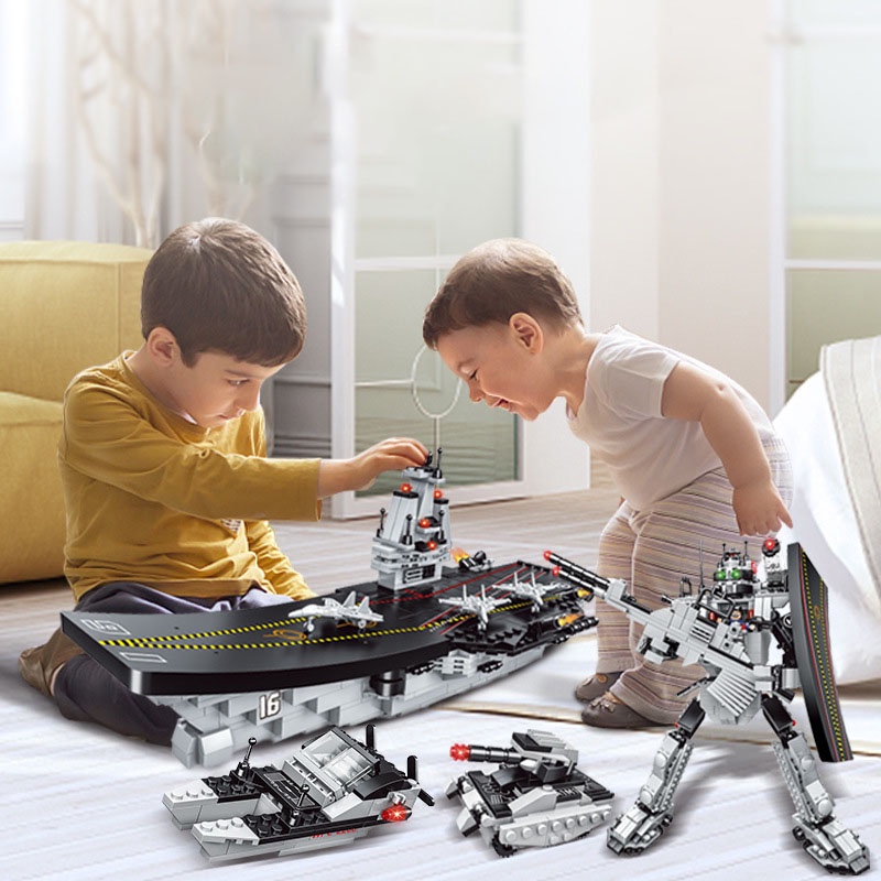 Bộ đồ chơi xếp hình Lego tàu chiến hạm sân bay 900 chi tiết, đồ chơi Lego robot, lắp ráp mô hình máy bay