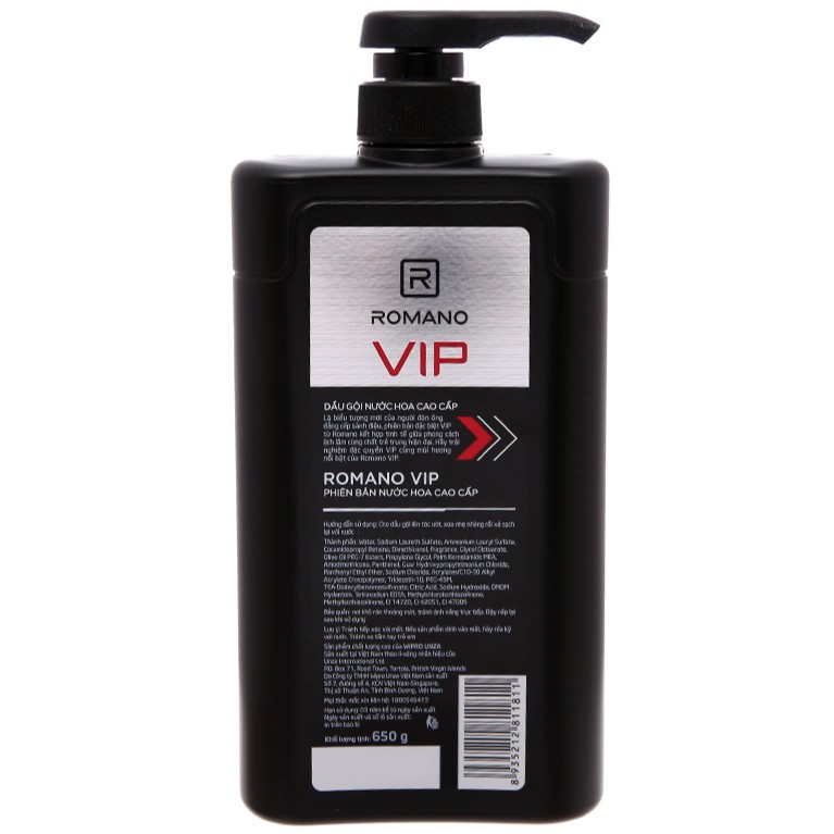 DẦU GỘI ĐẦU ROMANO VIP CHAI 650ML TẶNG CHAI NHỎ