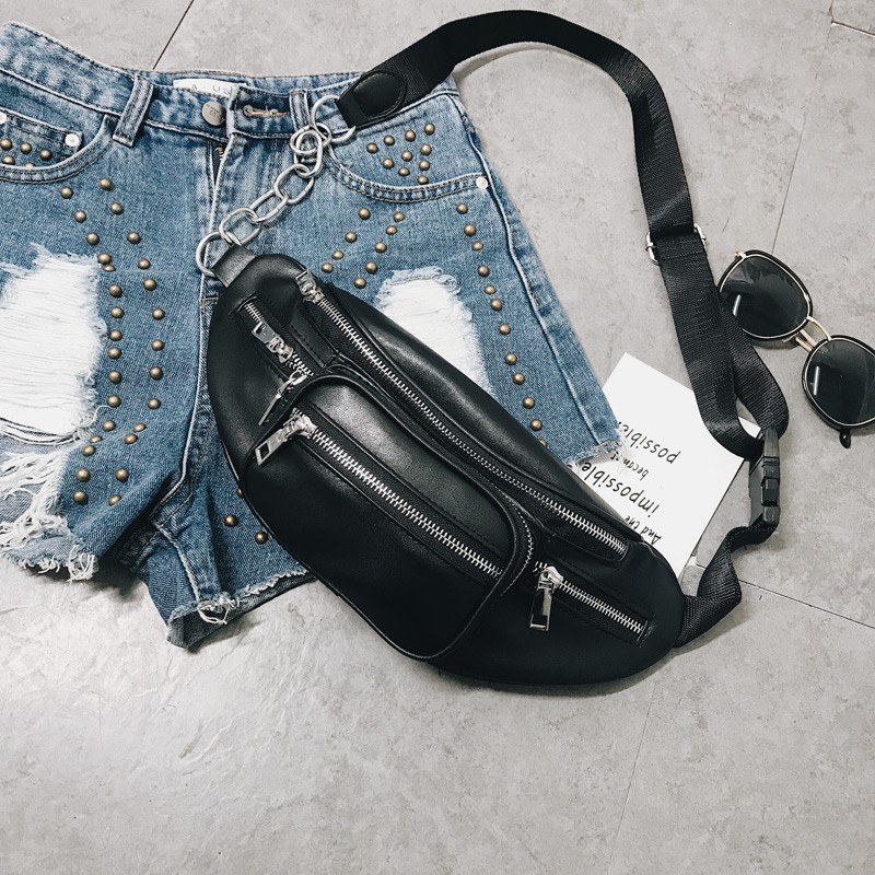 Túi đeo chéo bao tử nữ da mềm phối dây xích cá tính tôn dáng trước ngực hông vai đựng điện thoại ví tiền đồ trang điểm | BigBuy360 - bigbuy360.vn