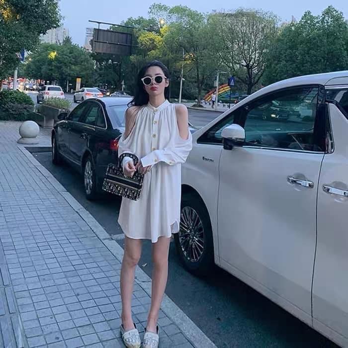 [Mã WASKT410K giảm 10K đơn 50K] Váy Sơ Mi Hở Vai Đũi Lụa Nhăn Cao Cấp | BigBuy360 - bigbuy360.vn