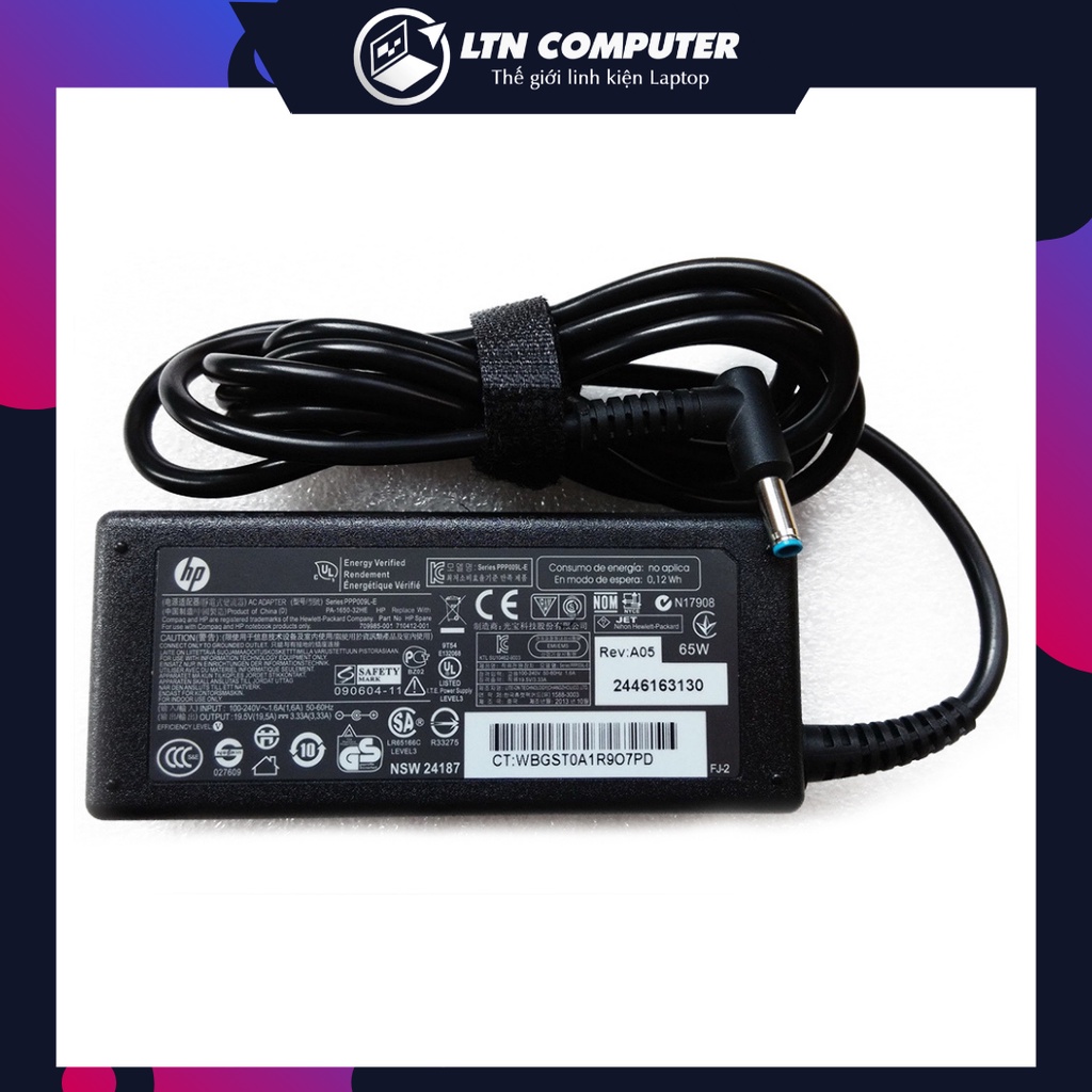 Sạc Hp chân kim nhỏ 19.5v-3.33a - Zin bảo hành 12th tặng kèm dây nguồn - Dây sạc laptop Hp chân kim nhỏ