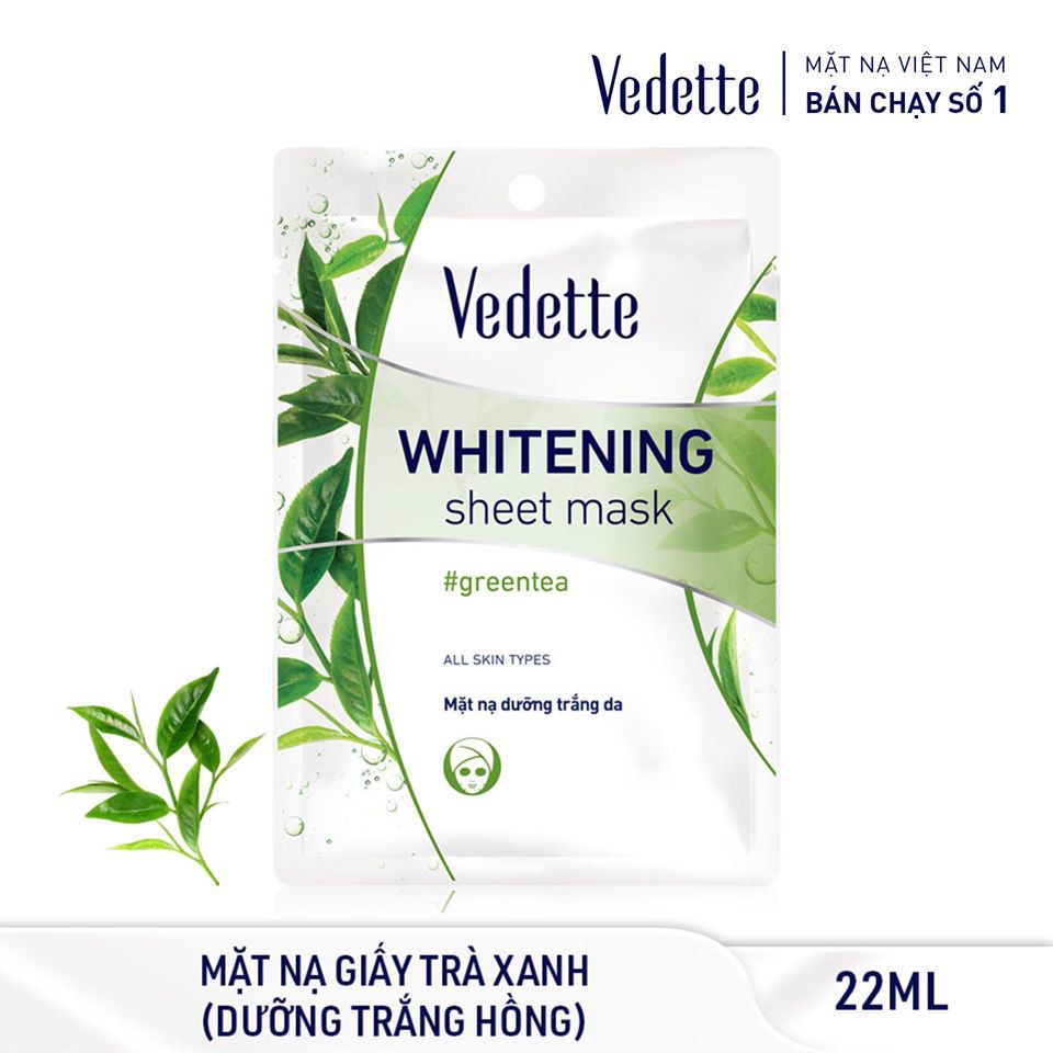 COMBO 10 MẶT NẠ GIẤY TRẮNG HỒNG TỰ NHIÊN 22ml VEDETTE - 05 LOẠI x 2