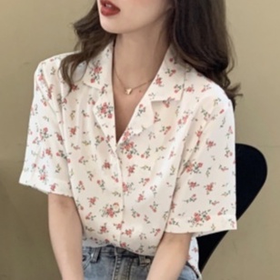 Áo Sơ Mi Chiffon Ngắn Tay In Họa Tiết Phong Cách Hàn Quốc Thời Trang Mùa Hè Mới Cho Nữ