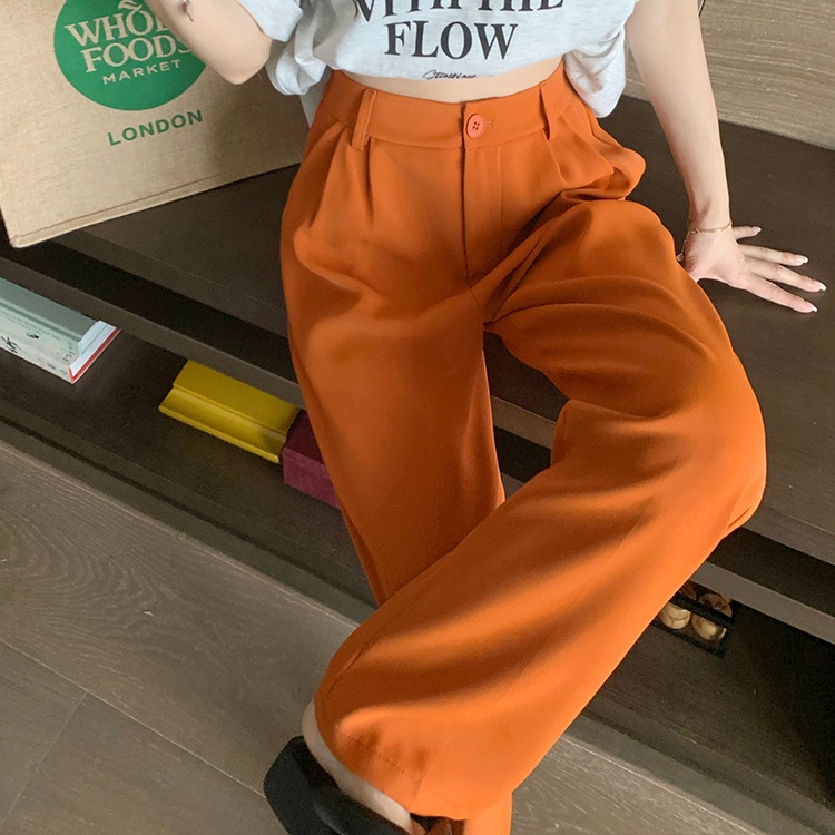 SUXI Quần ống rộng Lưng Cao Co Giãn Màu Sắc Đơn Giản Thời Trang Mùa Hè Cho Nữ