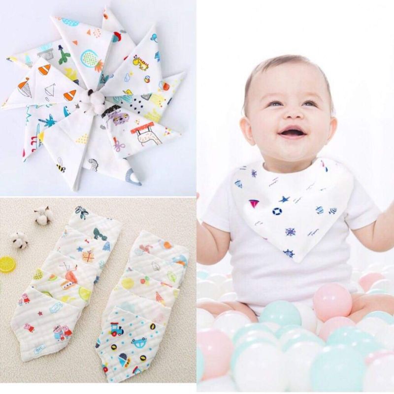 Ninikids: khăn tam giác xô bấm cúc cho bé, khăn quàng cổ xô, khăn quàng cổ cotton