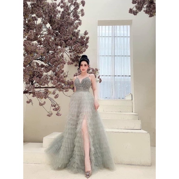 ĐẦM MAXI TẦNG 2 DÂY ĐÍNH CƯỜM FULL SIZE S/M/L /XL