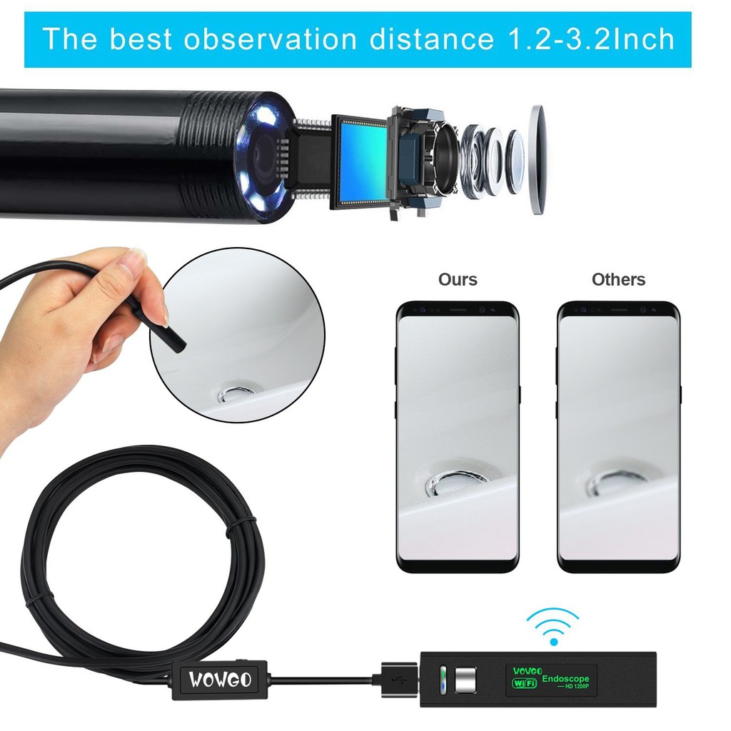 Camera nội soi wifi không dây cho điện thoại Android, iOS và máy tính