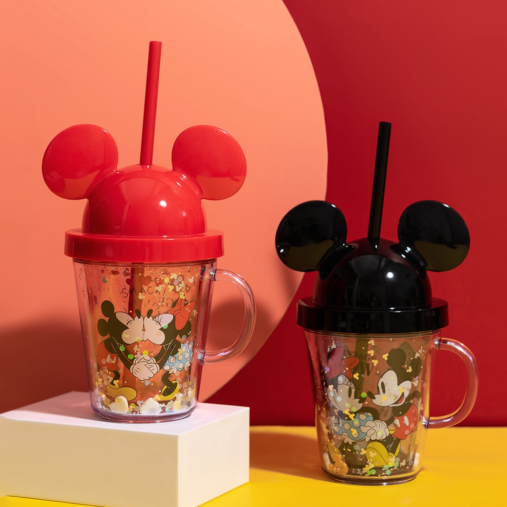 Ly ống hút lấp lánh dòng Mickey có nắp 280mL (hỗn hợp) Miniso