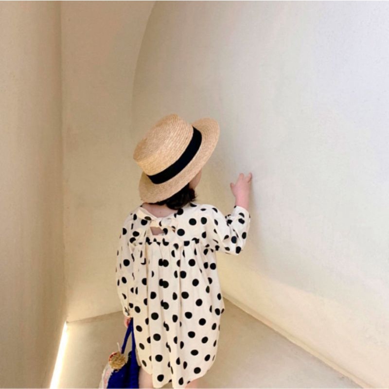 Mũ cói viền đen có dây buộc cho bé gái