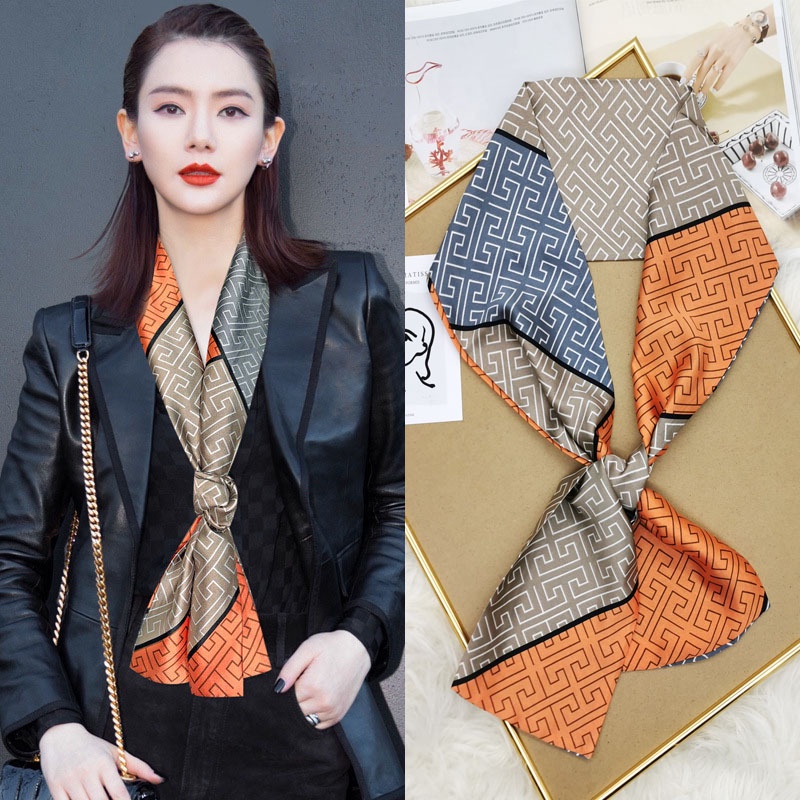 khăn cà vạtt HỌA TIẾT KEM CAM 2 lớp 2 mặt cao cấp 15x150cm-N1FE Khăn bandana lụa ThyThy băng đô,