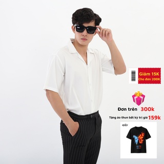 Áo sơ mi ngắn tay trắng cổ vest Botee vải lụa mềm mại form rộng unisex nam nữ