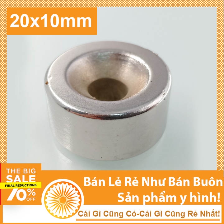 Nam châm tròn 20x10 lỗ 6mm hít bi sắt