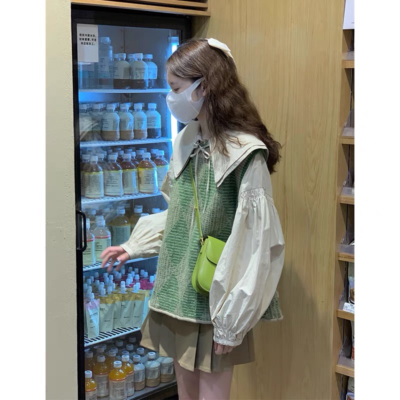 𝗺𝗶𝗲 𝘀𝘁𝘂𝗱𝗶𝗼 - Gile len dệt dáng rộng freesize cổ tròn tone xanh đẹp lạ