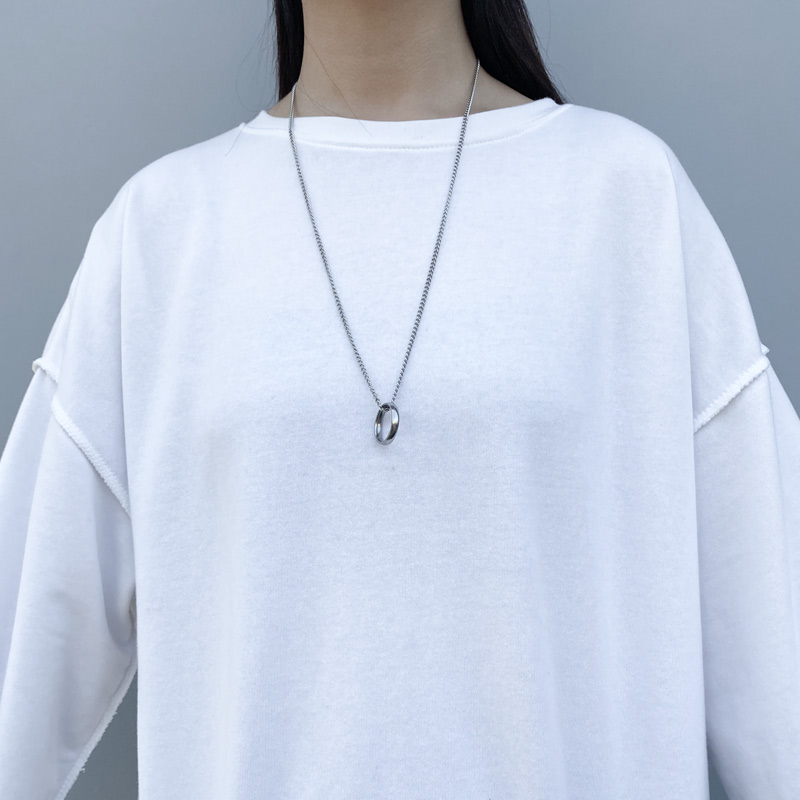 Ahellogirl Dây chuyền thép titan phối mặt chiếc nhẫn thời trang dành cho cặp đôi